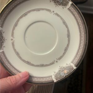 Mikasa Cream Saucer with Gold and Taupe Scroll Border